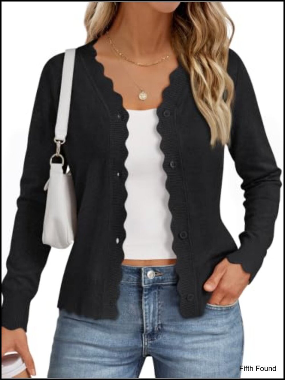 Lightweight Button Front V-Neck Knit Cardigan Wavy Edge